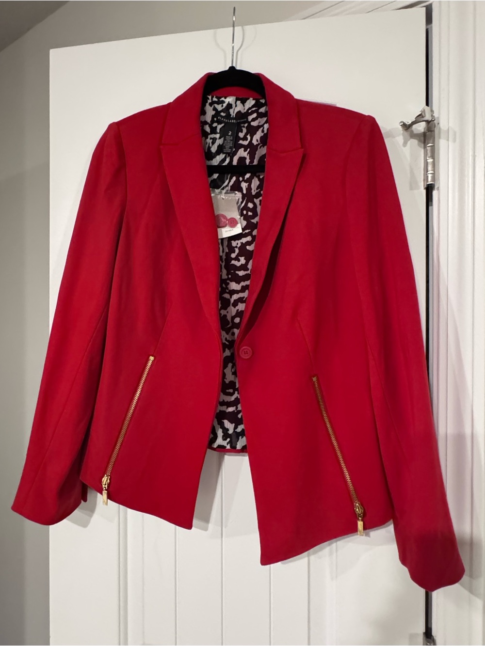Chico's Red Blazer with Gold Zipper Accents